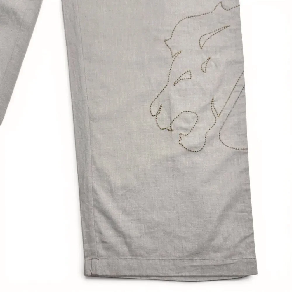 Y2K Deadstock Clench Linen Wide Leg Pants Embroidered Baggy Streetwear Archive